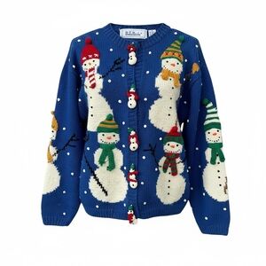 Vintage Belle Point Christmas Snowman Sweater - Women’s Size Medium - Blue
